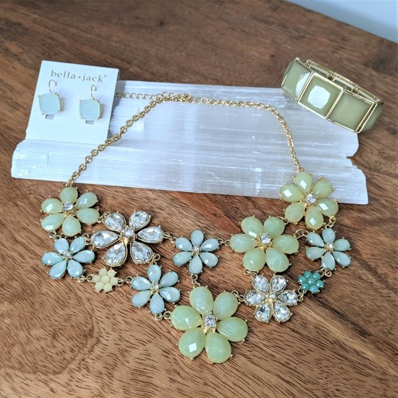 💚 Statement Necklace Bracelet Earring SET - Picture 2 of 16